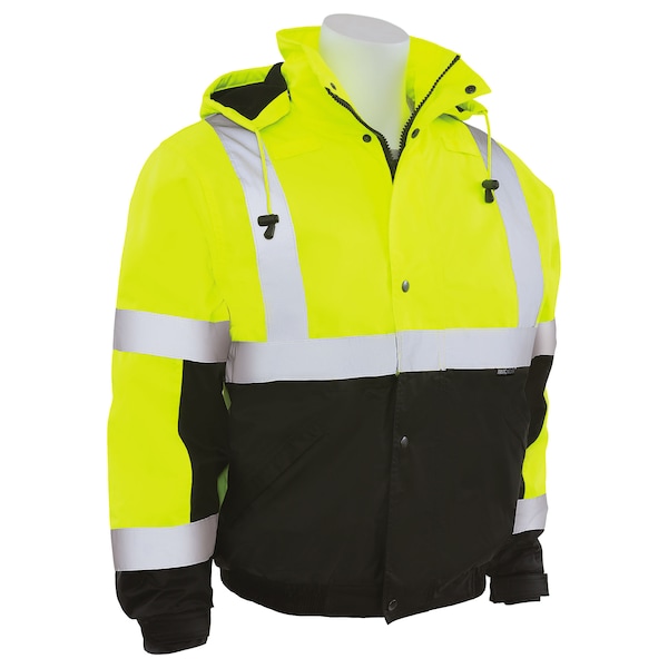 Deltaplus Hi-Vis Bomber Jacket, 100% Polyester 300D Oxford with PU Coating, 100% Black Polyester Fleece Liner - 61592