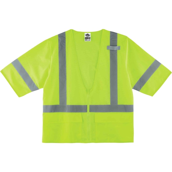 Ergodyne Hi-Vis Economy Vest w/Sleeves S Class 3 U Back, , Zipper 3 Pockets, 1 Mic Tab - 8320Z