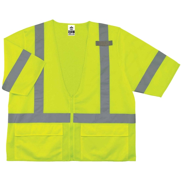Ergodyne Hi-Vis Economy Vest w/Sleeves S Class 3 U Back, , Zipper 3 Pockets, 1 Mic Tab - 8320Z