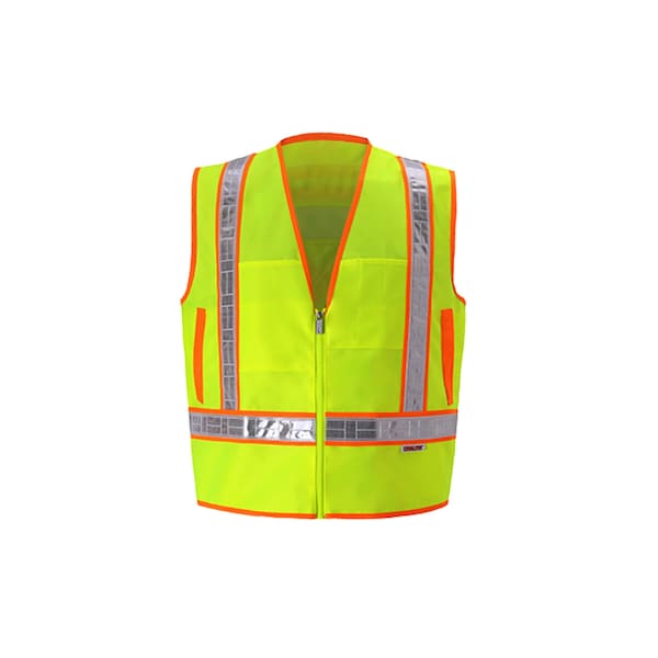2W International Safety Vest w/Prismatic Trim XL Class 2 X Back, , Zipper 4 Pockets - 8048OC-2 XL