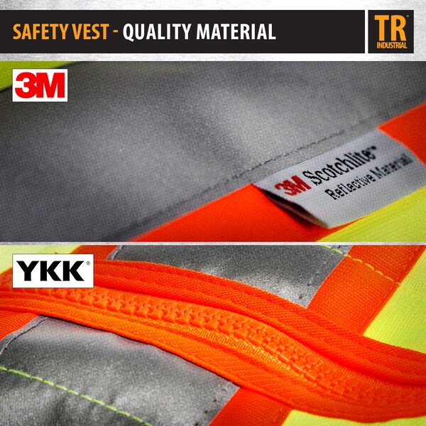 Tr Industrial Class 2 Safety Vest with Pockets and Zipper Closure, 3M Strips, XXXL - TR88055-3M-XXXL