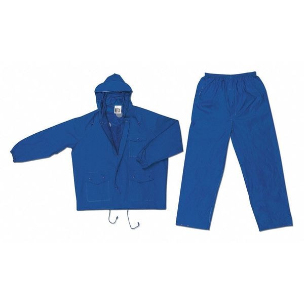 Mcr Safety 2-Piece Rainsuit, PVC, 0.18 mil Thick, Attached, Blue, L - 7032L
