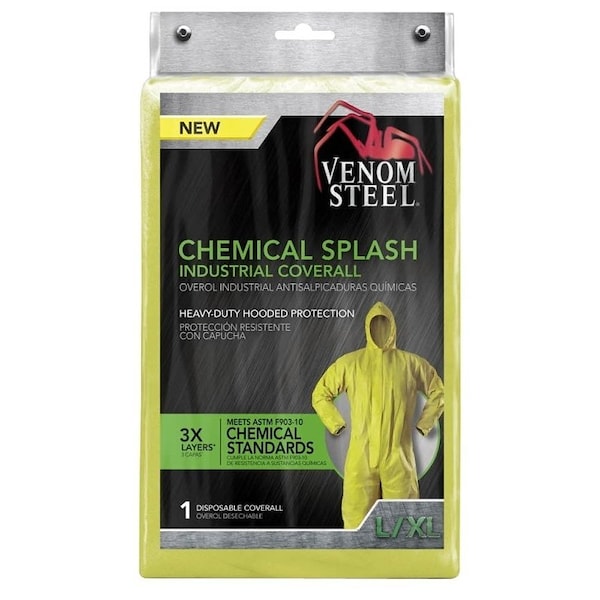 Venom Steel VENCV400 Chemical Splash Coveralls, L, XL, Unisex, Zipper, Polyethylene/Polypropylene, Yellow - VENCV400N