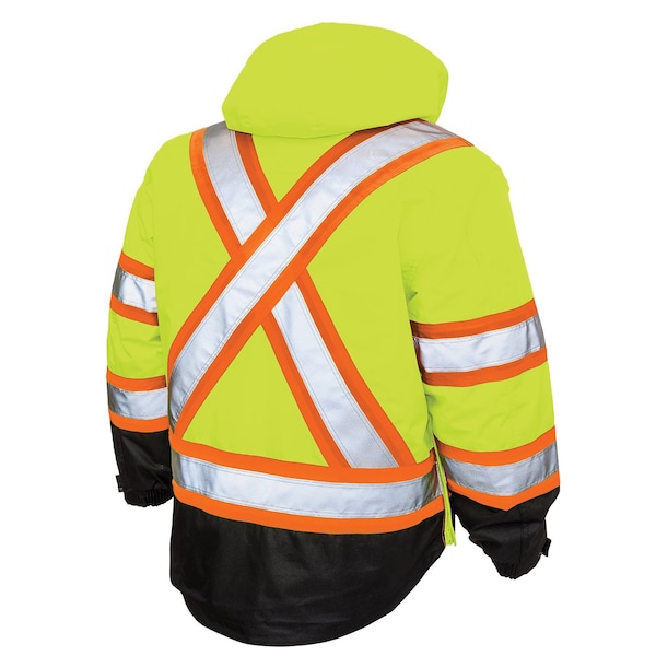 Tough Duck Hi-Vis 5-in-1 Safety Jacket, 300D Poly Oxford with PU Coating, Class 3 Type R, Fluorescent Green, L - S42611