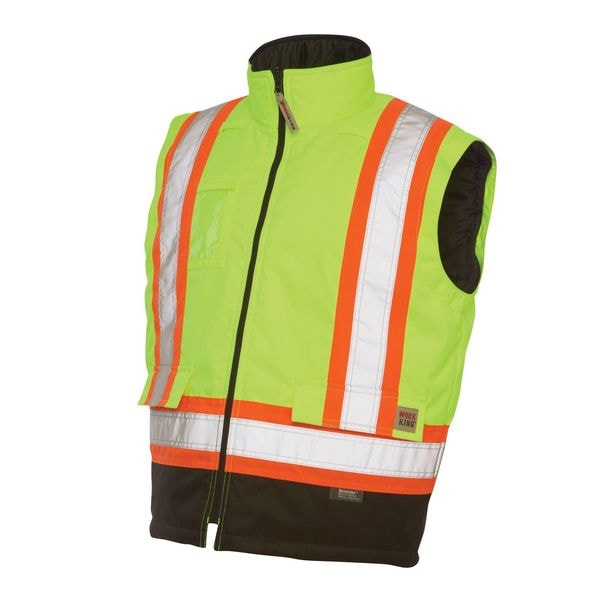 Tough Duck Hi-Vis 5-in-1 Safety Jacket, 300D Poly Oxford with PU Coating, Class 3 Type R, Fluorescent Green, L - S42611