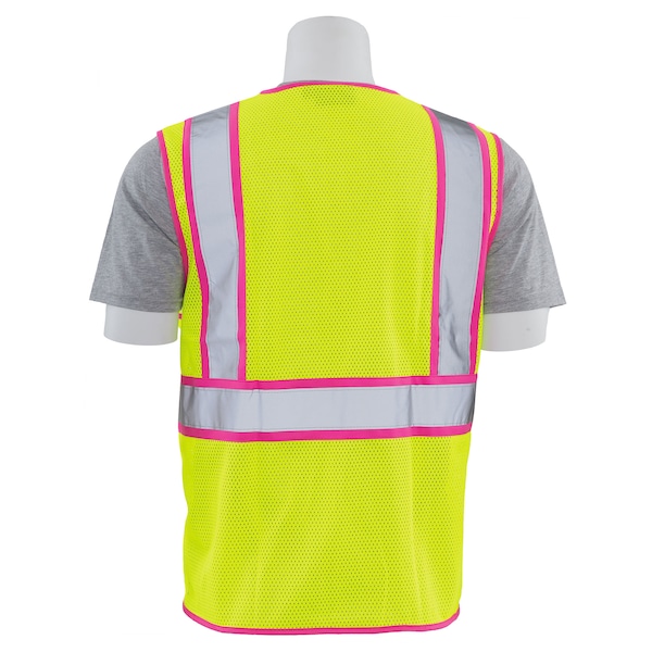 Deltaplus Safety Vest, Unisex, Mesh, Class 2, S730, Hi-Viz Lime w/Pink Trim, MD - 63322
