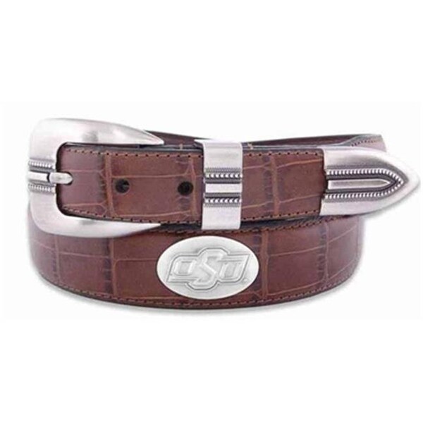Zeppelinproducts ZeppelinProducts OKS-BOLPTCRC-TAN-36 Oklahoma State Concho Croc Tan Leather Belt; 36 Waist - OKS-BOLPTCRC-TAN-36
