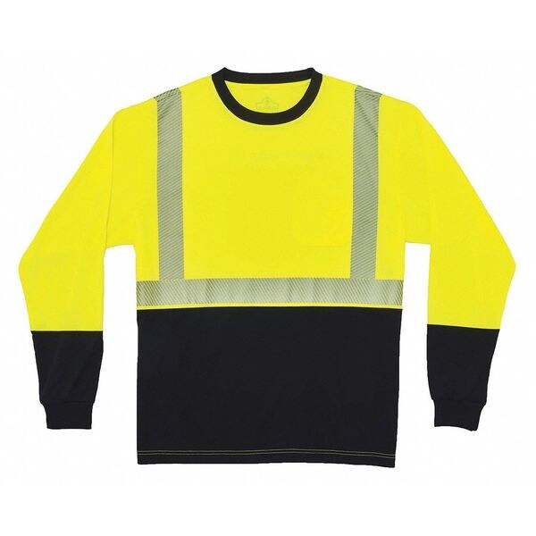 Ergodyne Black Front Perf. Lng Slv Shirt, XL, Lime, Polyester, XL - 8281BK