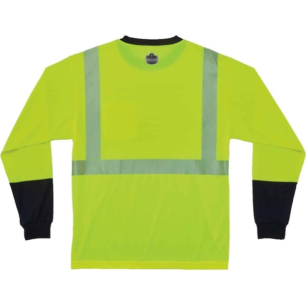 Ergodyne Black Front Perf. Lng Slv Shirt, XL, Lime, Polyester, XL - 8281BK