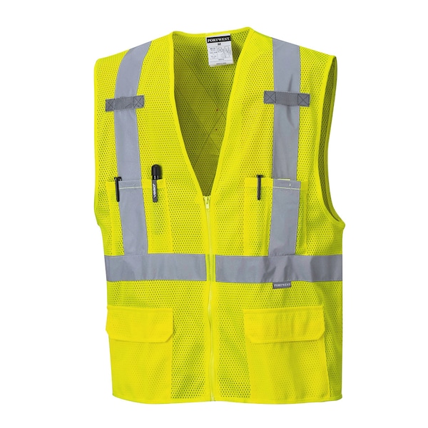 Portwest Atlanta Hi-Vis Vest 2XL Class 2 X Back, , Zipper 6 Pockets, 2 Mic Tab - US370