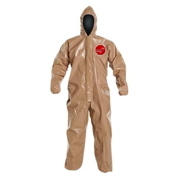 Dupont Chemical Resistant Coverall, Hooded, 2XL, Tychem(R) 5000, Zipper, Elastic Cuff, Elastic Ankle - C3127TTN2X000600