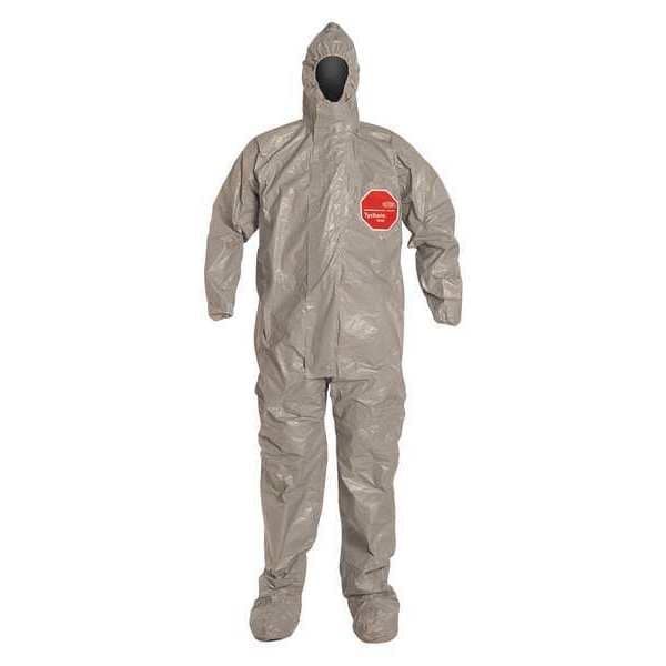 Dupont Chemical Resistant Coverall, Hooded, XL, Tychem(R) 6000, Zipper, Elastic Cuff, Attached Socks Ankle - TF169TGYXL000600