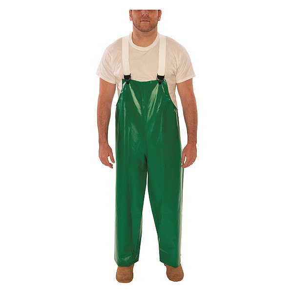 Tingley Flame-Resistant Rain Bib Overall, PVC, 32 in Inseam, 56 in to 58 in Waist, 17 mil Thickness, Green - O41008