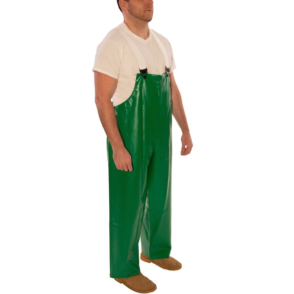 Tingley Flame-Resistant Rain Bib Overall, PVC, 32 in Inseam, 56 in to 58 in Waist, 17 mil Thickness, Green - O41008
