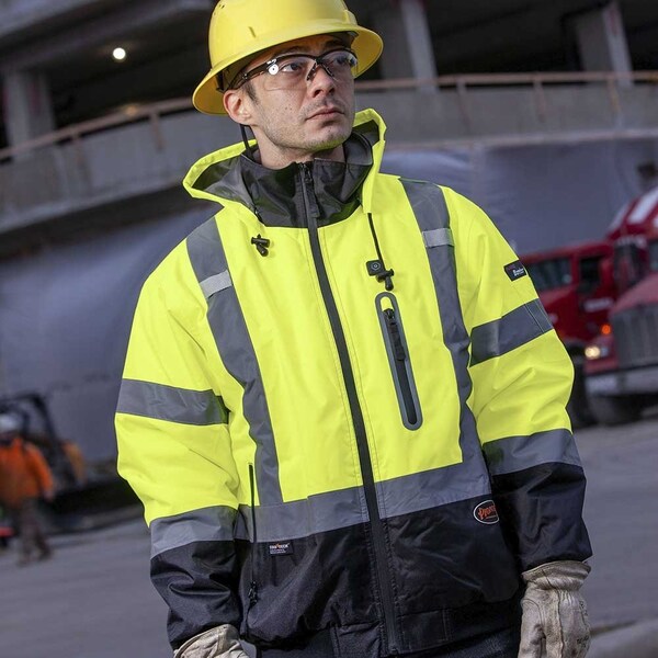 Pioneer High Visibility Waterproof Heated Bomber Jacket, Polyester, Yellow, M - V1210160U-M