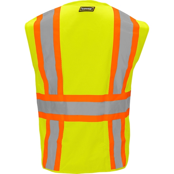 Ironwear Two-Tone Hi-Vis Safety Vest M Class 2 H Back, , Zipper 6 Pockets - 1287-LZ-MD