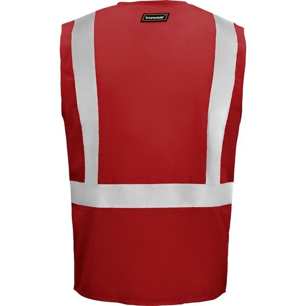 Ironwear Hi-Vis Safety Vest M , Zipper 5 Pockets - 1284-RZ-RD-MD