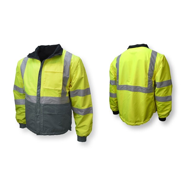 Radians Hi-Vis Windbreaker, 100% Polyester Twill - DWR Coated, Class Type R Class 2 Hi-Vis Green / Gray, XL - SJ07-3ZDS-XL