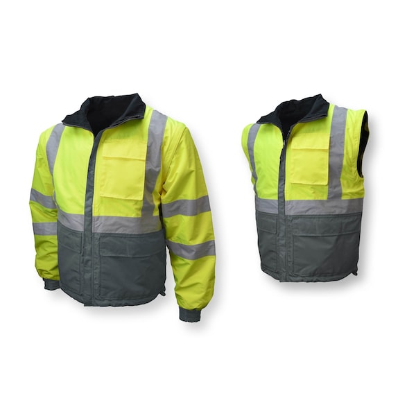 Radians Hi-Vis Windbreaker, 100% Polyester Twill - DWR Coated, Class Type R Class 2 Hi-Vis Green / Gray, XL - SJ07-3ZDS-XL