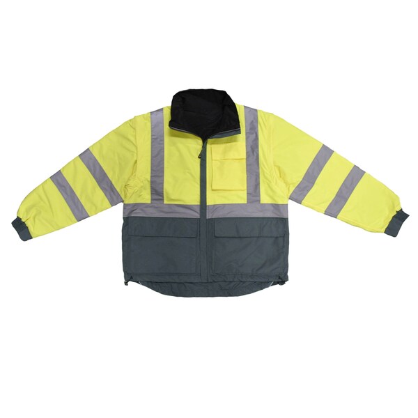 Radians Hi-Vis Windbreaker, 100% Polyester Twill - DWR Coated, Class Type R Class 2 Hi-Vis Green / Gray, XL - SJ07-3ZDS-XL
