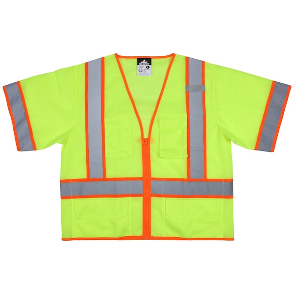 Mcr Safety Hi-Vis Safety Vest 9XL Class 3 , Zipper 6 Pockets, 1 Mic Tab - V3210X9