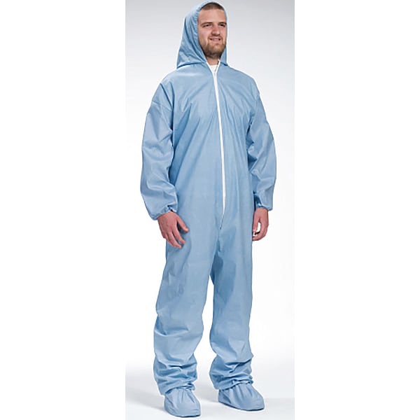 West Chester Protective Gear Disposable Coverall, Hooded, 4XL, Polyester, Zipper, Elastic Cuff, Elastic Ankle, Serged Seam - 3109/4XL