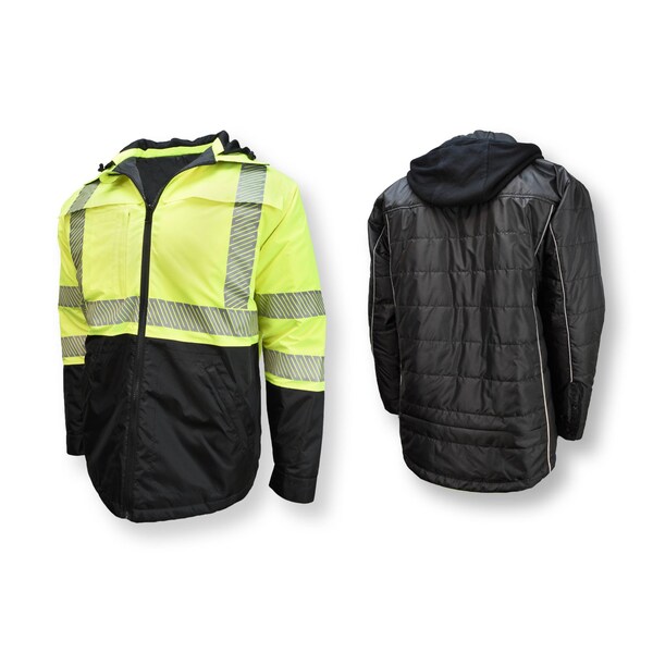 Radians Hi-Vis Rain Jacket, Ripstop, Class Type R Class 3 Hi-Vis Green, L - SJ04-3SGR-L