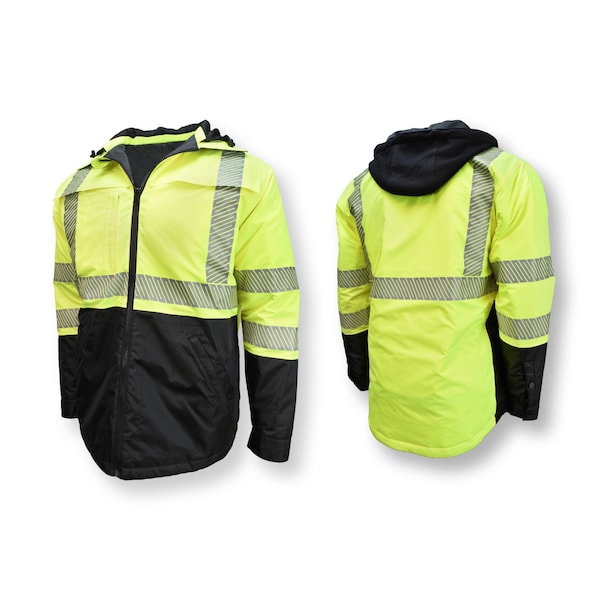 Radians Hi-Vis Rain Jacket, Ripstop, Class Type R Class 3 Hi-Vis Green, L - SJ04-3SGR-L