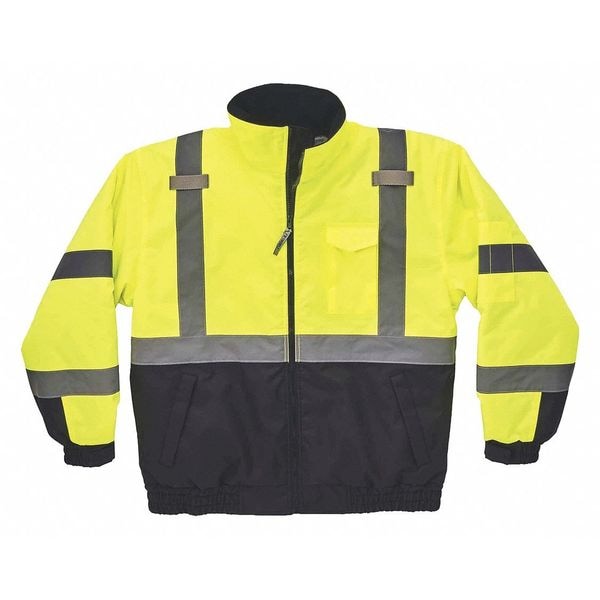 Ergodyne Quilted Bomber Jacket, 300D Oxford Polyester, Class 3 Type R, Hi-Viz Lime, M - 8377