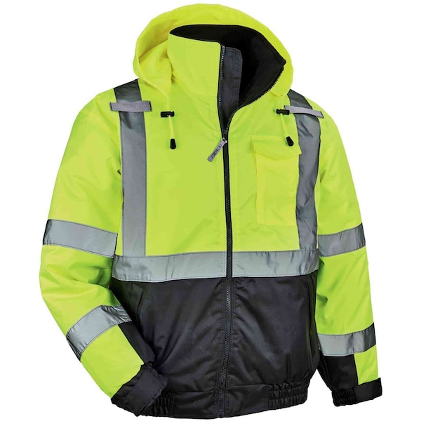Ergodyne Quilted Bomber Jacket, 300D Oxford Polyester, Class 3 Type R, Hi-Viz Lime, M - 8377