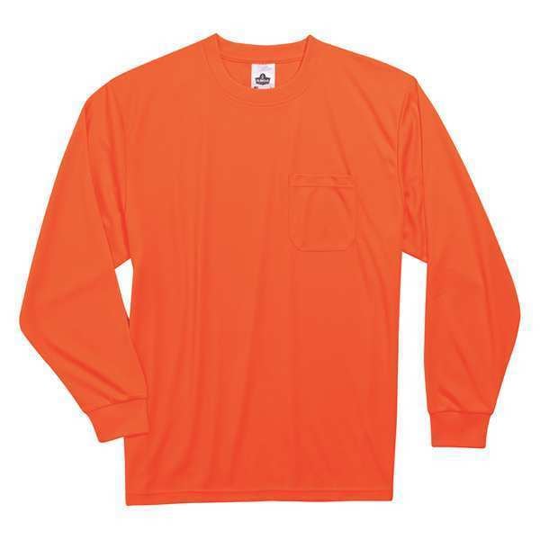 Ergodyne LS T-Shirt, Orange, Non-Certified, 4XL, Polyester, 4XL - 8091