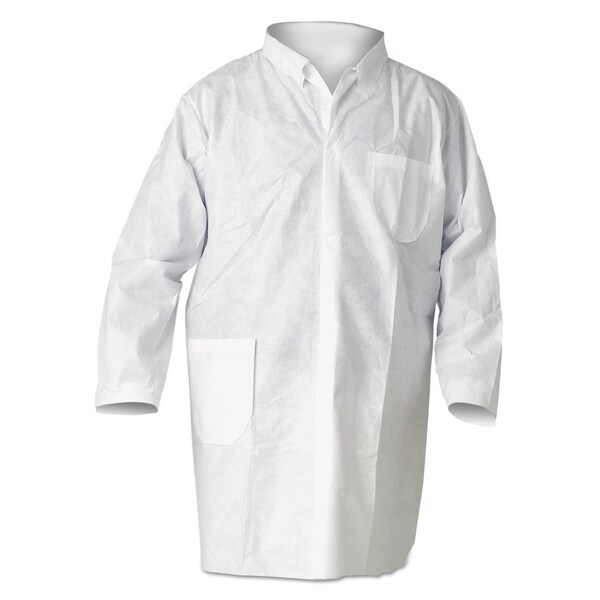 Kleenguard A20 Breathable Particle Protection Lab Coats, Snap Closure/Open Wrists/Pockets, Medium, White, 25PK - KCC 10019