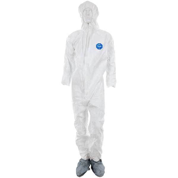 Mcr Safety Garments, Tyvek Coverall W/ Hood/ Skid-Resist Boot, L, 25PK - TY122SL