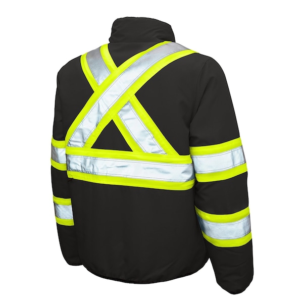 Tough Duck Hi-Vis Reversible Safety Jacket, 300D Ripstop, 100% Polyester, Class 1 Type O, Black, 3XL - SJ272