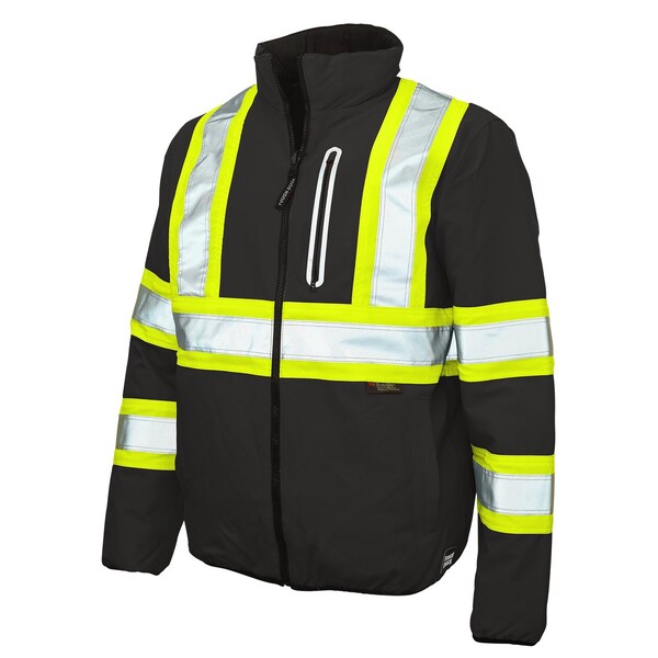 Tough Duck Hi-Vis Reversible Safety Jacket, 300D Ripstop, 100% Polyester, Class 1 Type O, Black, 3XL - SJ272