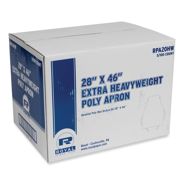 Amercareroyal Heavyweight Poly Aprons, 28 x 46, 1.77 mil, One Size Fits All, White, 500PK - RPA20HW