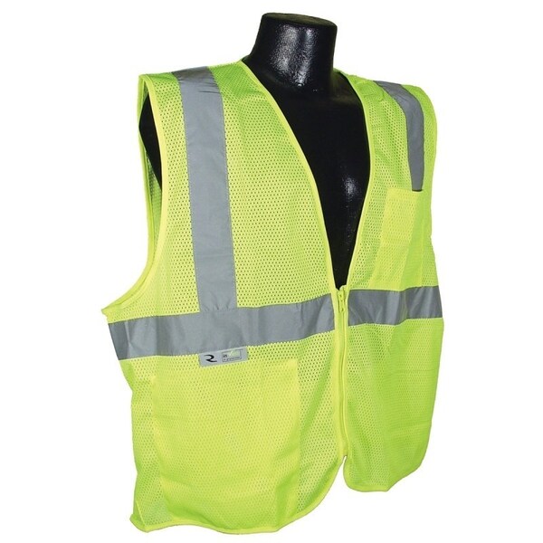 Radwear Economical Safety Vest, L, Unisex, Fits to Chest Size 26 in, poly, Green/Silver, Zipper - SV2ZGML