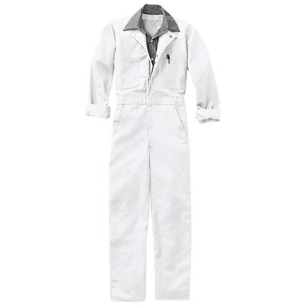 Red Kap Coverall, 35% Cotton, 65% Polyester, 7.25 oz Fabric Weight, 30 in Inseam, White, 44 Regular - CT10WH RG 44