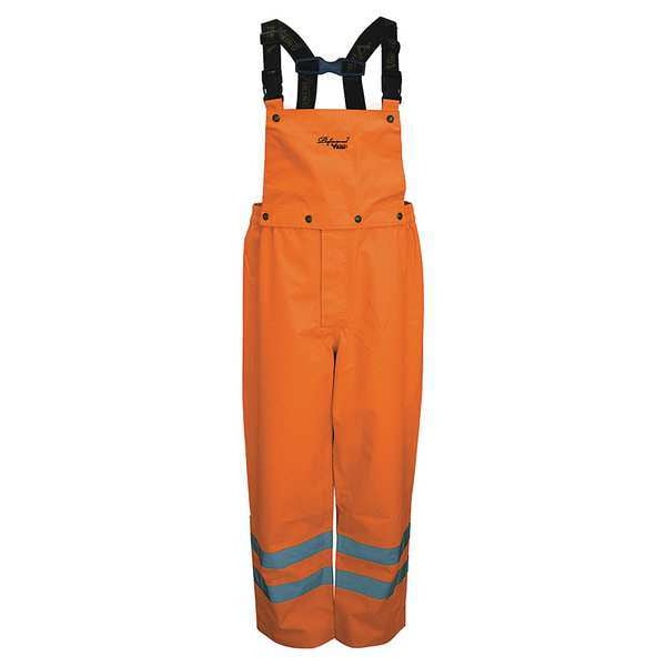 Viking Hi-Visibility Rain Bib Pants, Polyester, 33 1/2 in Inseam, 45 in Waist, 0.40mm Thickness, Orange - D6329PO-XXXL