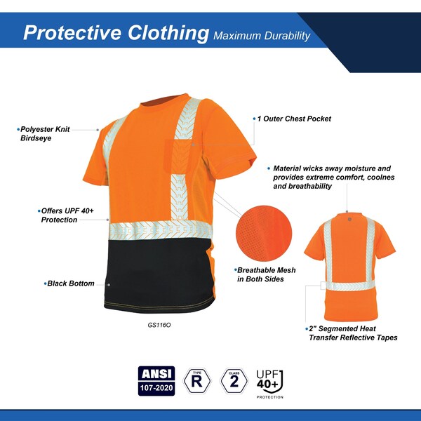 Ge Orange Hi-Vis/Black Short Sleeve Shirt W/Reflective Trims L - GS116OL