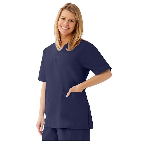 Medline AngelStat Women's V-Neck Scrub Top with 2 Pockets, 3X-Large, Navy - 893NNTXXXL
