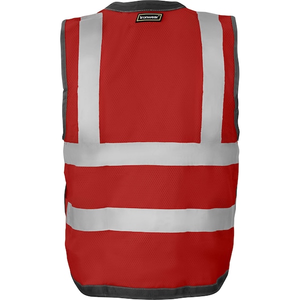 Ironwear Hi-Vis Safety Vest L Class 2 , Snap Button 8 Pockets, ID Window - 1279-RS-RD-CID-LG