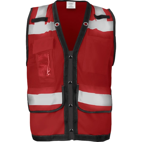 Ironwear Hi-Vis Safety Vest L Class 2 , Snap Button 8 Pockets, ID Window - 1279-RS-RD-CID-LG