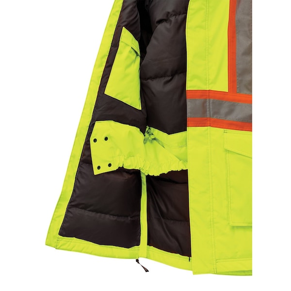 Tough Duck Hi-Vis Safety Parka, 300D Ripstop, 100% Polyester, Class 1 Type O, Black, 5XL - SJ392
