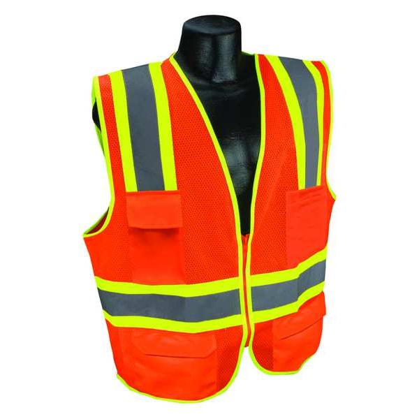 Condor High-Visibility Vest, Type R, Class 2, U-Block, Silver Stripe, Zipper, Mesh Polyester, Orange, 4XL - 53YM30