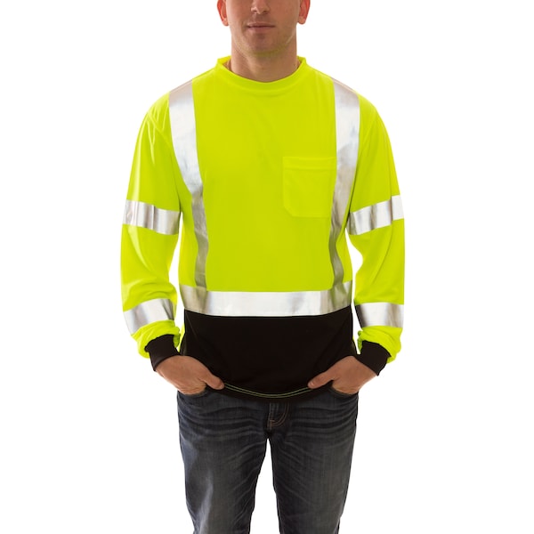 Tingley Job Sight Class 3 Black Front T-Shir, Birds Eye Polyester, Fluorescent Yellow-Green - S75622