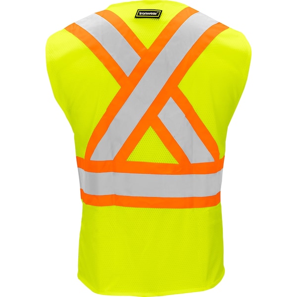 Ironwear Two-Tone Hi-Vis FR Safety Vest S Class 2 X Back, , Zipper 6 Pockets - 1287FR-LZ-RD-X-S