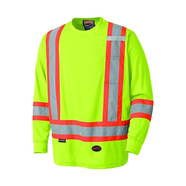 Pioneer Safety Shirt, Hi-Vis, Yellow, Polyester, S - V1051260U-S