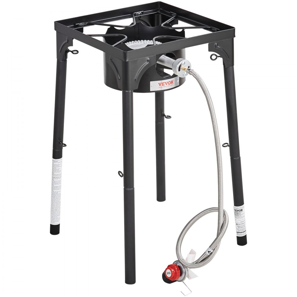 VEVOR Single Burner Outdoor Camping Stove, 30,000-BTU Camping Modular Cooking Stove, Heavy Duty Carbon Steel Gas Cooker with Detachable Legs Stand & PSI Regulator, for BBQ Home Camp Patio RV Cooking - HWRQL30000BTU0G8FV0