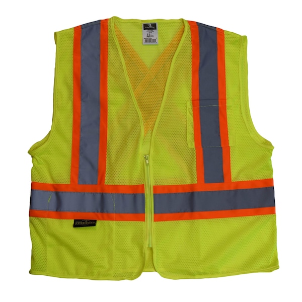 Radians Two-Tone Safety Vest Xl Class 2 X Back, , Zipper Closure 2 Pockets - SV22X-2ZGM-XL